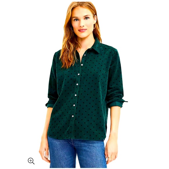 LOFT Tops - Ann Taylor Loft Velvet Dot Corduroy Everyday Shirt Emerald Green Sz S Button Up